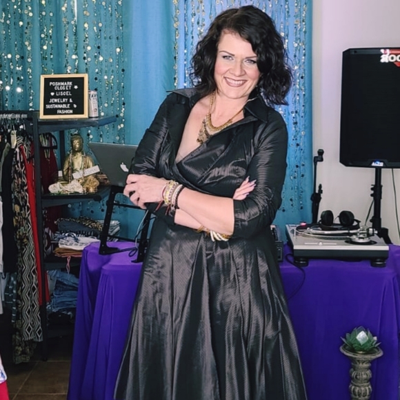 Chetta B Dresses & Skirts - Dress Size 12 Wrap Fit Flare Brown Black Striped Taffeta Wedding Party Cocktails